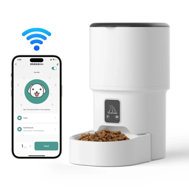 Smart Automatic Pet Feeder 4L APP/Button Control for Cats & Dogs, Timer Feeder with Voice Recorder, Perfect for Travel/Vacation
