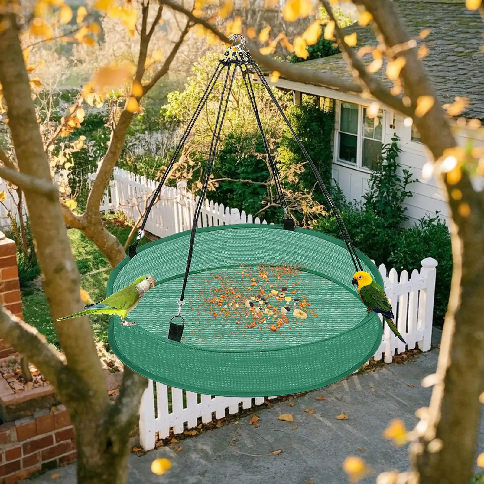 Hanging bird feeder bird feeding net outdoor Finch bird food Catcher Tray Spill Proof parrot food container For Backyard Garden - Image 2