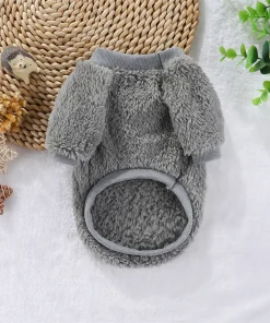 Alternative view of Pure Color Plush Pet Sweatshirt Autumn Winter Soft Fabric Comfortable Fit for Small Dogs And Cats without Cap Traction Ring