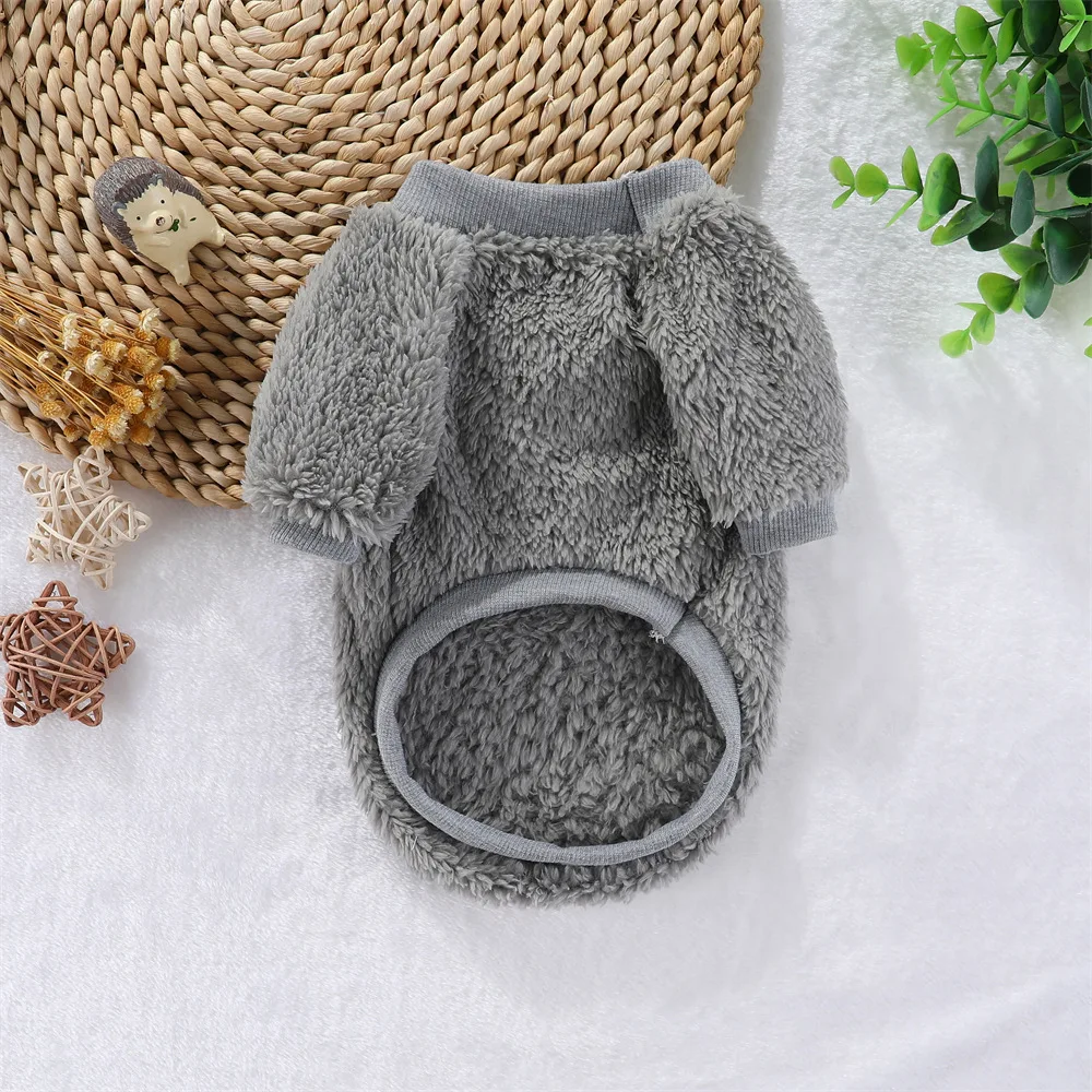 Pure Color Plush Pet Sweatshirt Autumn Winter Soft Fabric Comfortable Fit for Small Dogs And Cats without Cap Traction Ring - Image 2