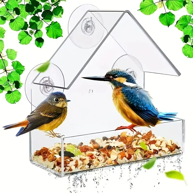 Transparent Bird Feeder Birds House for Outdoor Window Bird Feeder with Strong Suction Cups for Wild Birds, Cardinal Bluebird - Image 2