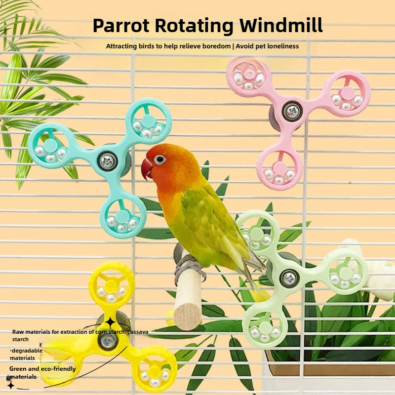 Funny Bird Parrot Rotating Windmill Toy Bird Cage Toys For Parrots Rotating Treat Dispenser For Mental Stimulation Entertainment
