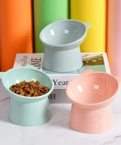 Alternative view of 1pcs High-Foot Pet Bowls Anti-tip Cat Food Bowl 45° Neck Guard Non-Slip Binaural Dog Feeder Raised Pet Feeding Cups Pet Supplies