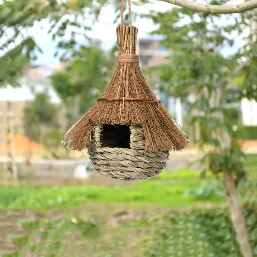 Hanging Bird House Hand Woven Grass Bird Hut Eco-friendly Birds Straw Cages Cozy Birds Nest Shelter from Cold Weather - Image 5
