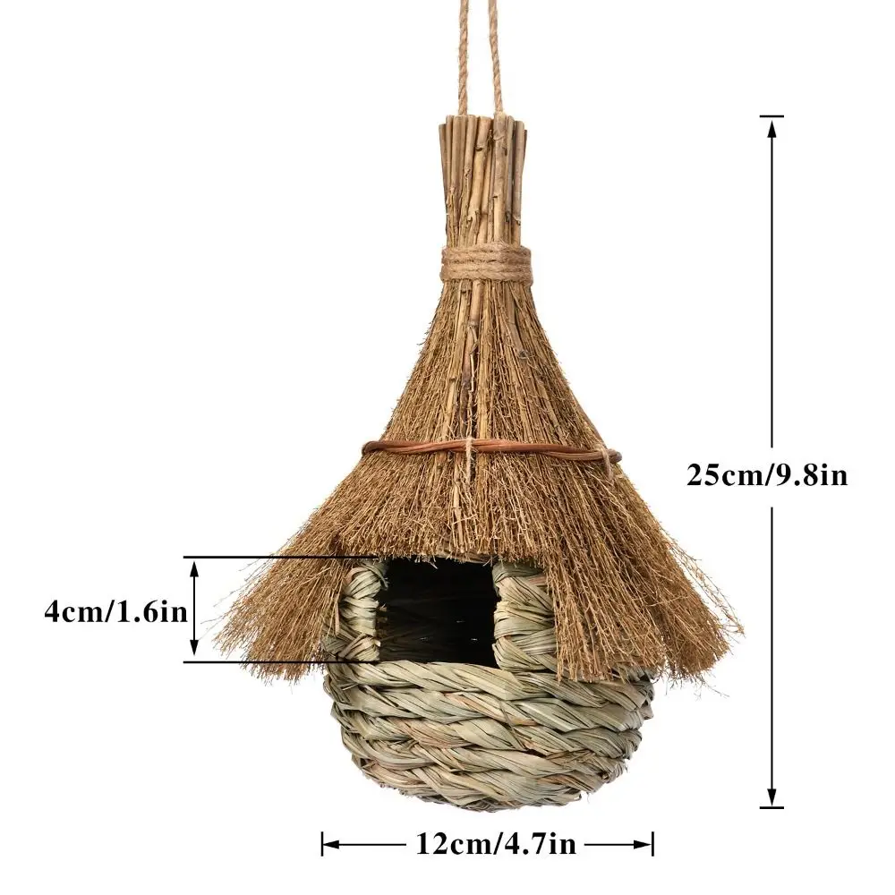Hanging Bird House Hand Woven Grass Bird Hut Eco-friendly Birds Straw Cages Cozy Birds Nest Shelter from Cold Weather - Image 6