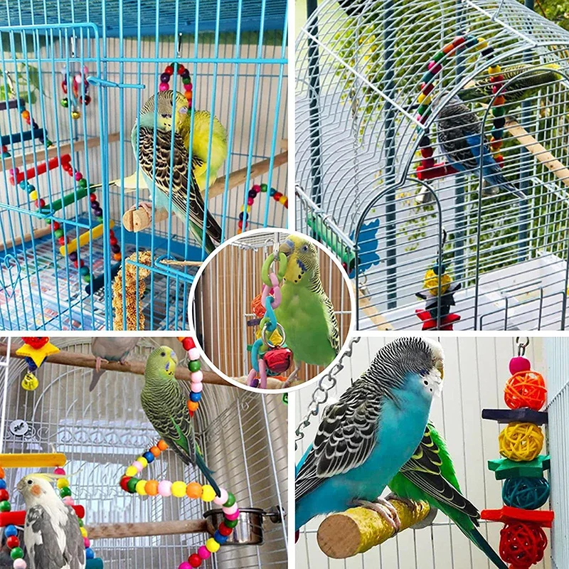 7pcs Pack Wood Parrot Toys Bird Toy Cage Bird Accessories Swing Suspension Bridge Ball Cage Bells Pet Supplies Set - Image 6