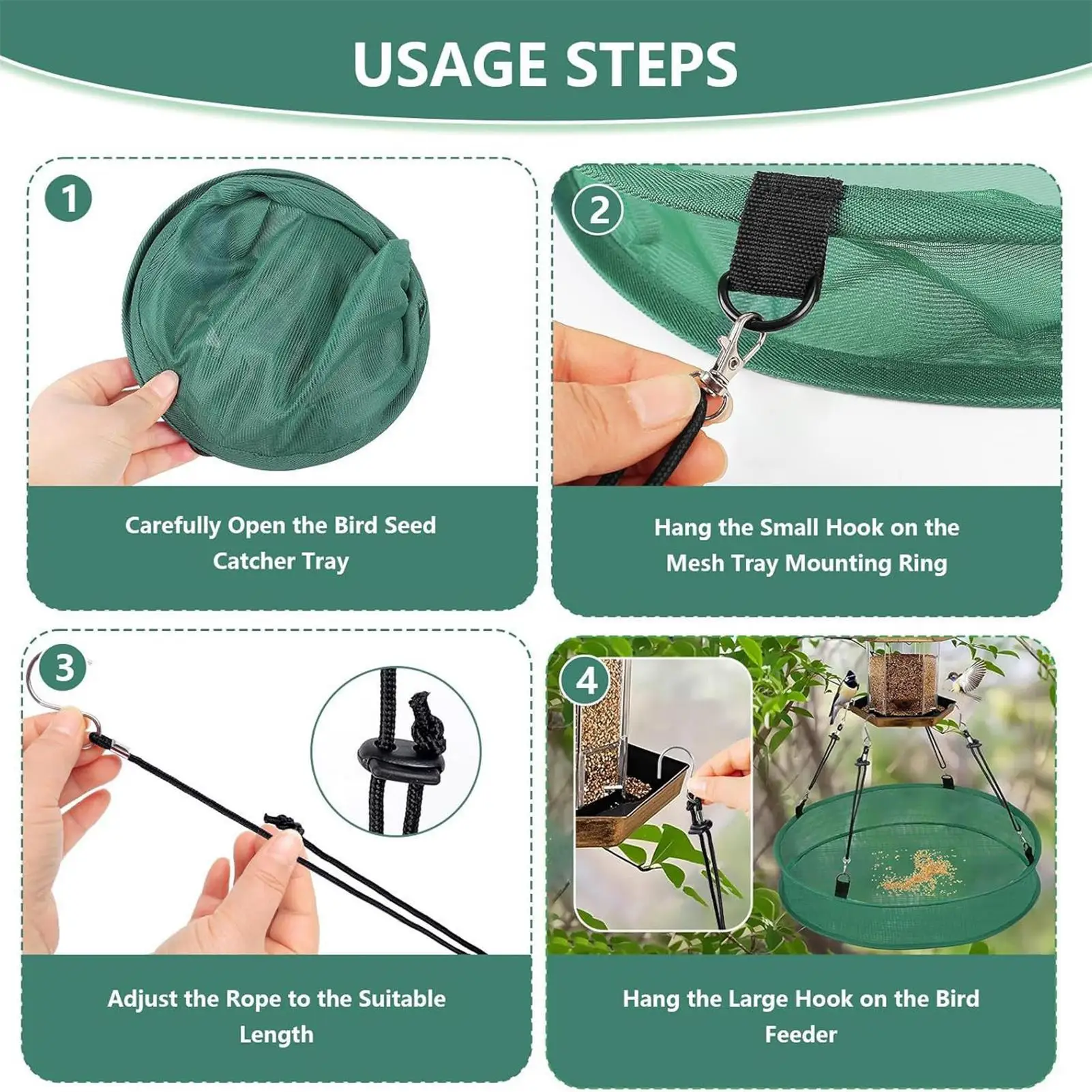 Hanging bird feeder bird feeding net outdoor Finch bird food Catcher Tray Spill Proof parrot food container For Backyard Garden - Image 5