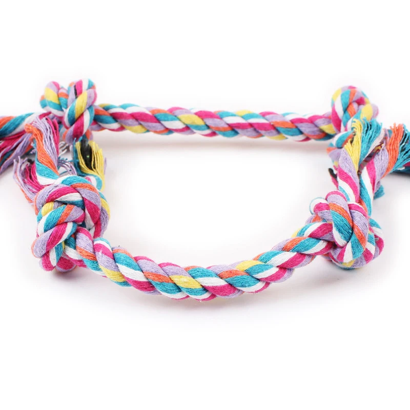 Random Color Pet Dog Toy Bite Rope Double Knot Cotton Rope Funny Cat Toy Bite Resistant and Sharp Teeth Pet Supplies Puppy Toys - Image 3