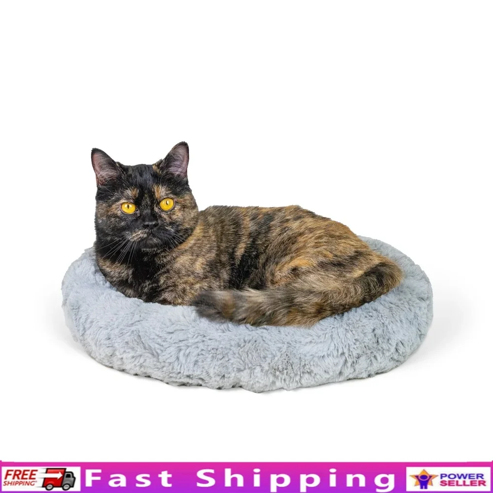 Faux Fur Cat Bed Self Warming Cozy Donut Shape Supportive Design Better Sleep Snuggle and Relaxation