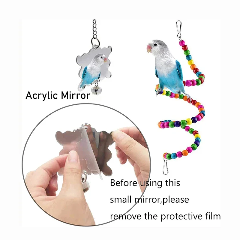 7pcs Pack Wood Parrot Toys Bird Toy Cage Bird Accessories Swing Suspension Bridge Ball Cage Bells Pet Supplies Set - Image 4