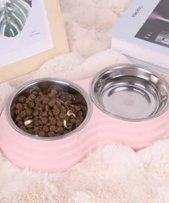 Alternative view of Pet feeding bowl large capacity stainless steel dog cat drinking water and eating double bowl non-slip durable feeding tray