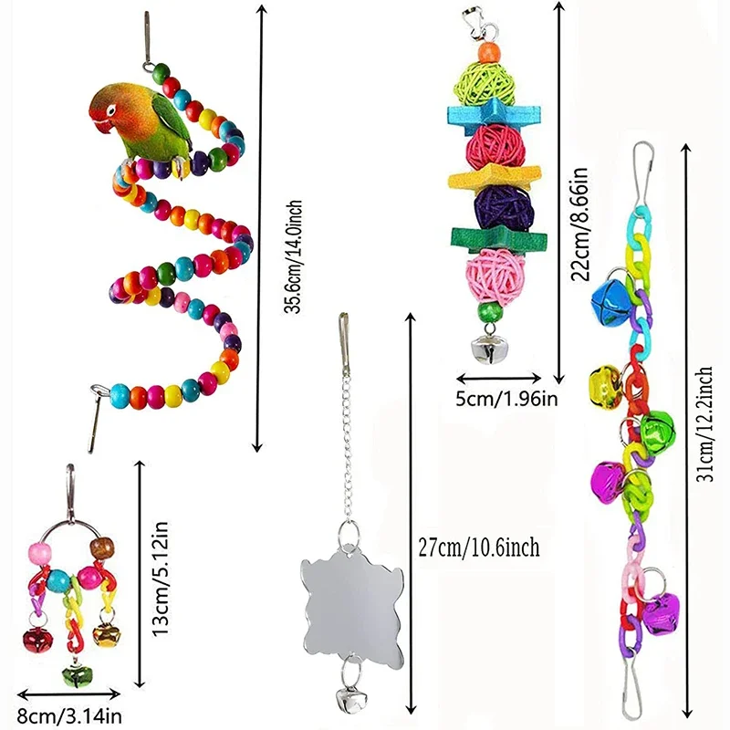 7pcs Pack Wood Parrot Toys Bird Toy Cage Bird Accessories Swing Suspension Bridge Ball Cage Bells Pet Supplies Set - Image 5