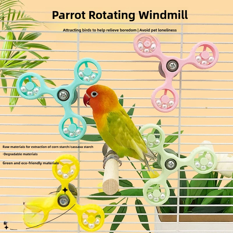 Funny Bird Parrot Rotating Windmill Toy Bird Cage Toys For Parrots Rotating Treat Dispenser For Mental Stimulation Entertainment - Image 5