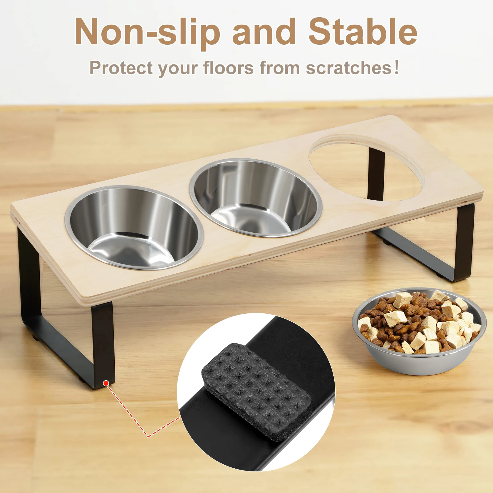 Elevated Cat Bowls Feeder 15° Tilted Raised Feeding & Watering Supplies Pet 3 Stainless Steel Bowls with Stand for Cats Puppies - Image 6