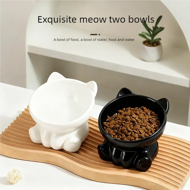 Tilted Elevated Ceramic Cat Bowl Cute Anti Black Chin Pet Feeder Water Bowl Neck Protection Dog Bowl For Small Pets Pet Supplies - Image 3